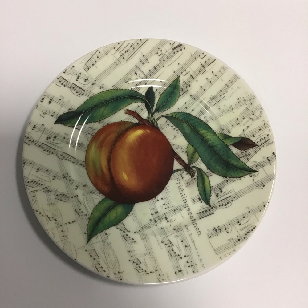 3 Vtg Limoges set of 3 Salad Plates 7.5” Music & Fruit Rare